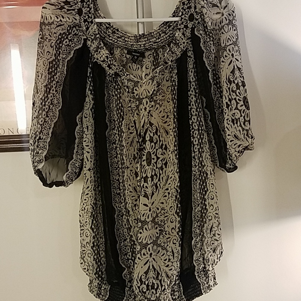 Sheer Black and Cream Print Blouse